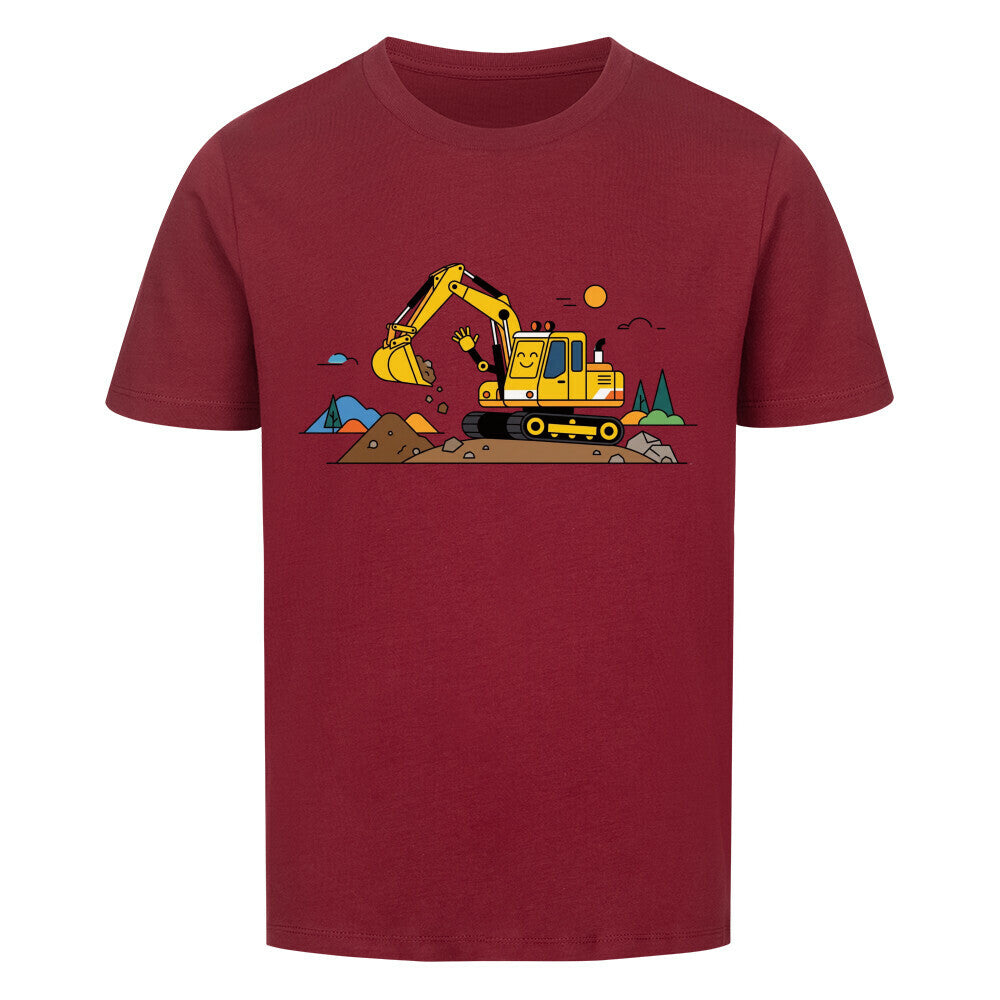 Bagger Kinder T-Shirt aus Bio-Baumwolle mit Baumaschinen-Motiv Rot