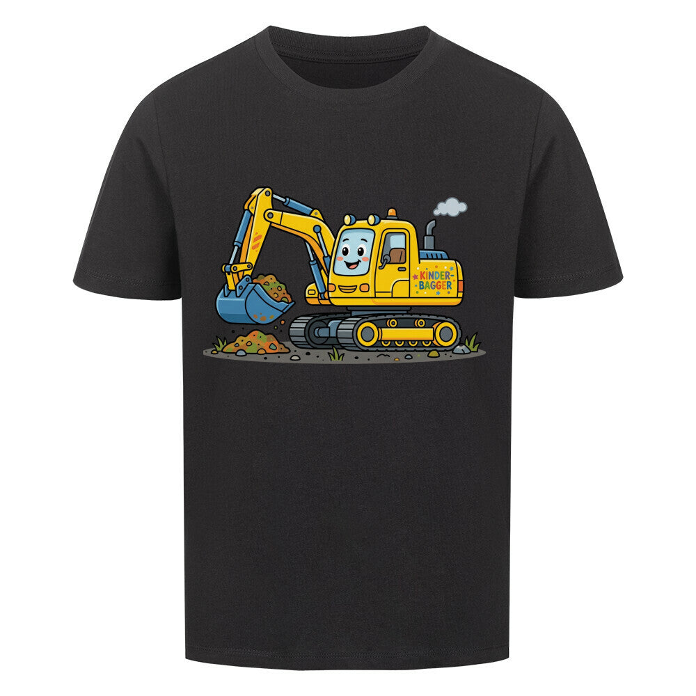 Bagger Motiv auf kinder t-shirt jungs bio baumwolle, shirt farbe ist schwarz