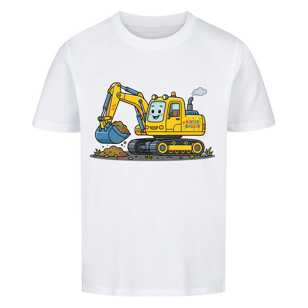 Bagger Motiv auf kinder t-shirt jungs bio baumwolle, shirt farbe ist weiß
