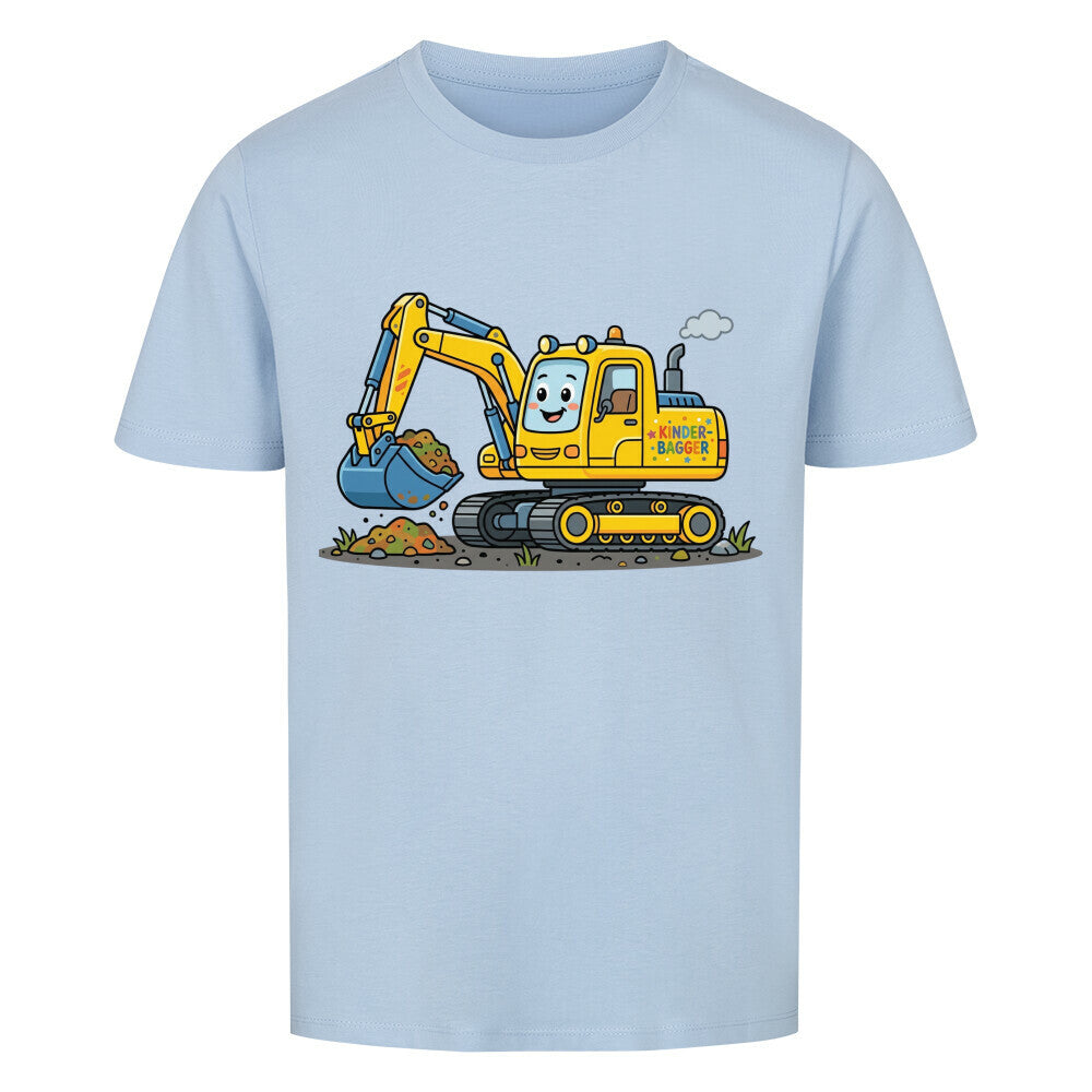 Bagger Motiv auf kinder t-shirt jungs bio baumwolle, shirt farbe ist hell blau