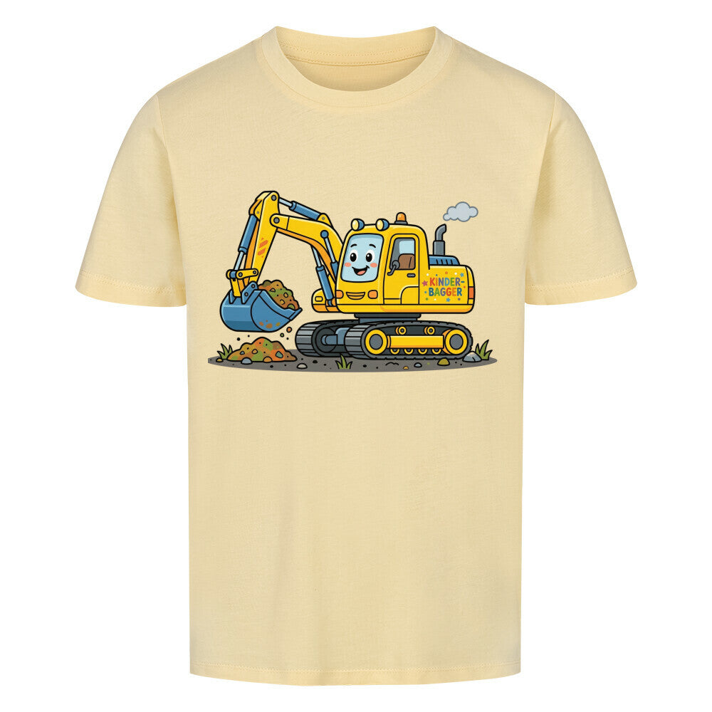 Bagger Motiv auf kinder t-shirt jungs bio baumwolle, shirt farbe ist beige