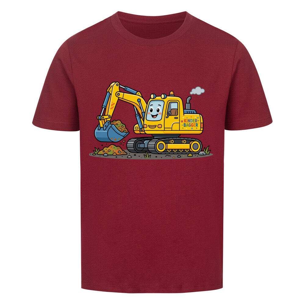 Bagger Motiv auf kinder t-shirt jungs bio baumwolle, shirt farbe ist rot