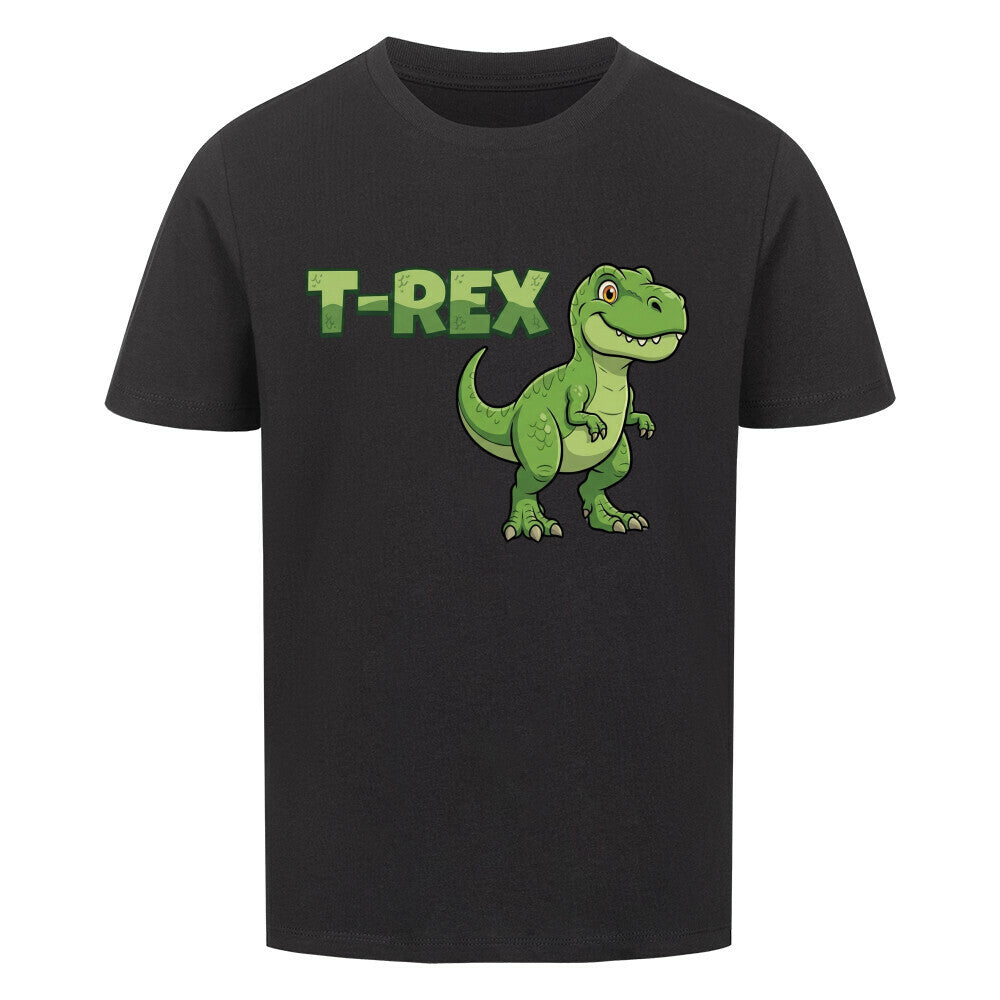 T-Rex dinosaurier motiv auf kinder t-shirt jungs, bio-baumwolle, shirt farbe ist schwarz