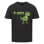 T-Rex dinosaurier motiv auf kinder t-shirt jungs, bio-baumwolle, shirt farbe ist schwarz