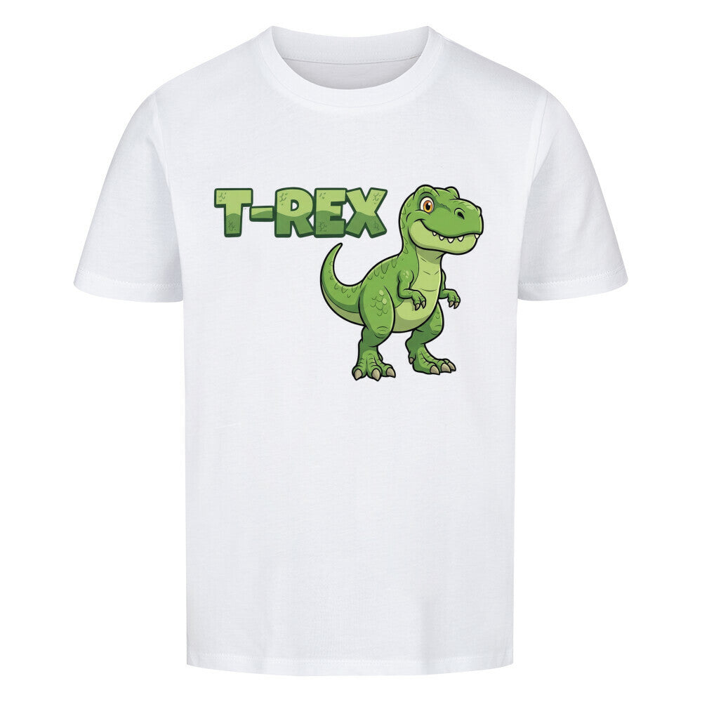 T-Rex dinosaurier motiv auf kinder t-shirt jungs, bio-baumwolle, shirt farbe ist weiß