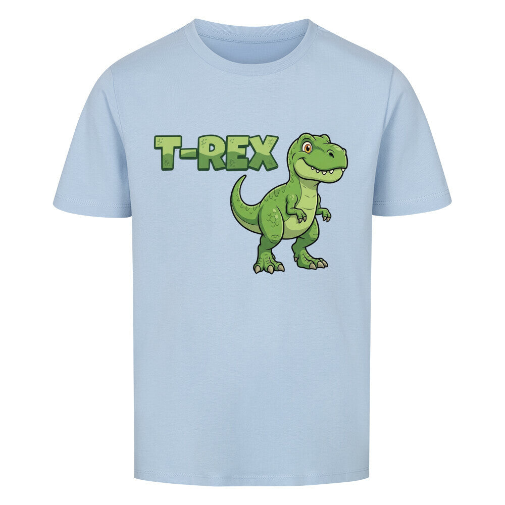 T-Rex dinosaurier motiv auf kinder t-shirt jungs, bio-baumwolle, shirt farbe ist blue