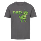 T-Rex dinosaurier motiv auf kinder t-shirt jungs, bio-baumwolle, shirt farbe ist grau