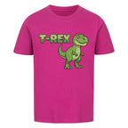 T-Rex dinosaurier motiv auf kinder t-shirt jungs, bio-baumwolle, shirt farbe ist lila pink