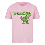 T-Rex dinosaurier motiv auf kinder t-shirt jungs, bio-baumwolle, shirt farbe ist pink rosa