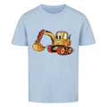 Bagger im cartoon stil motiv auf kinder t-shirt aus bio baumwolle blaues Shirt