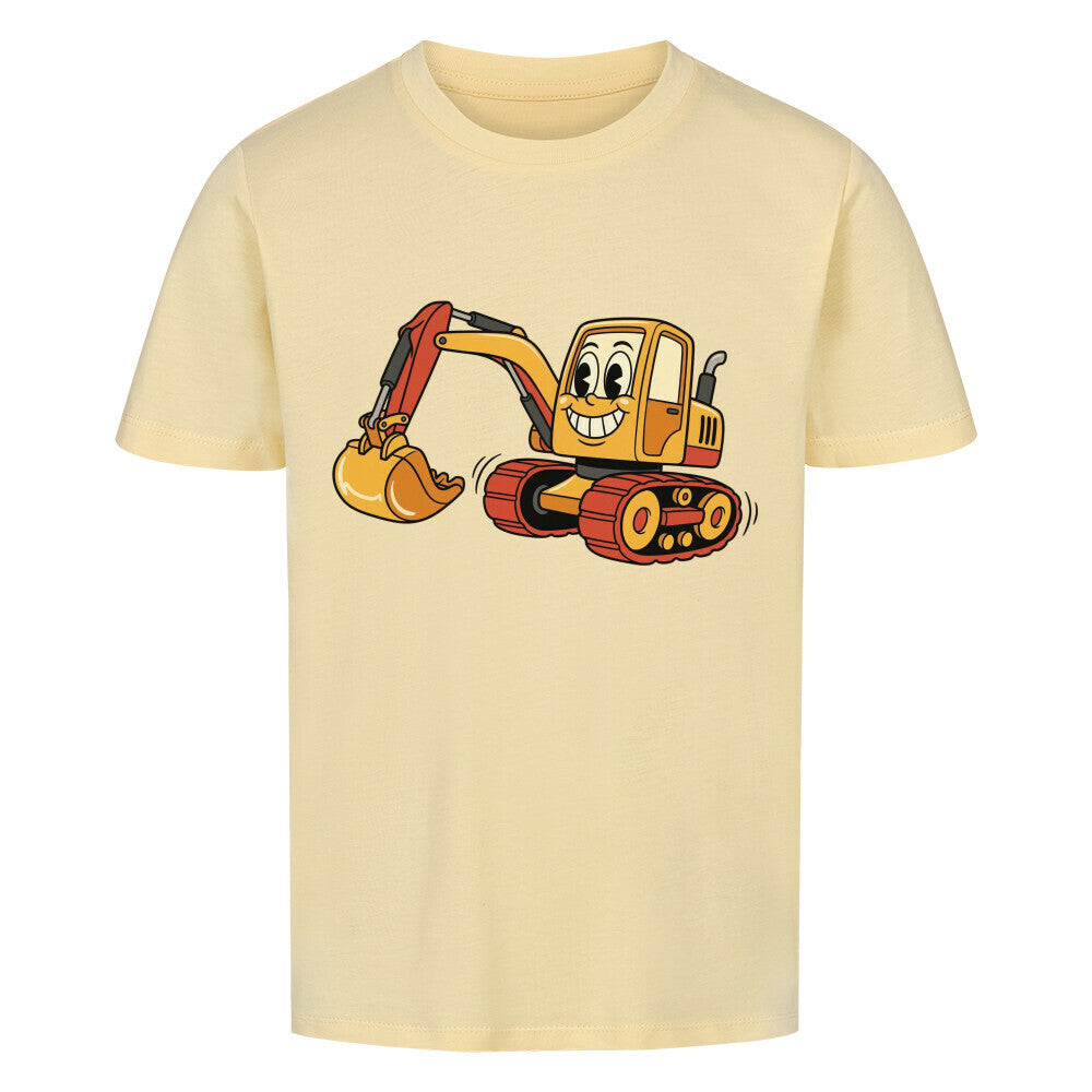 Bagger im cartoon stil motiv auf kinder t-shirt aus bio baumwolle beige shirt