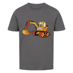 Bagger im cartoon stil motiv auf kinder t-shirt aus bio baumwolle graues shirt