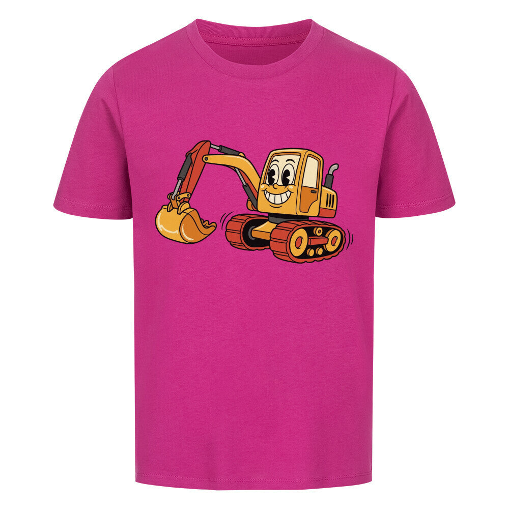 Bagger im cartoon stil motiv auf kinder t-shirt aus bio baumwolle lila shirt