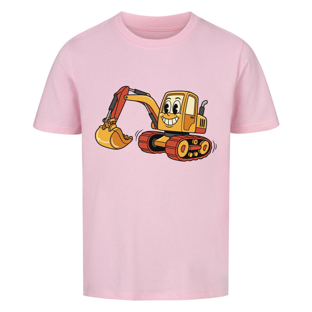 Bagger im cartoon stil motiv auf kinder t-shirt aus bio baumwolle pinkes shirt