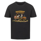 traktor mit bauernhof tiere motiv auf kinder bio baumwolle shirt, shirt farbe schwarz