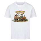 traktor mit bauernhof tiere motiv auf kinder bio baumwolle shirt, shirt farbe weiß