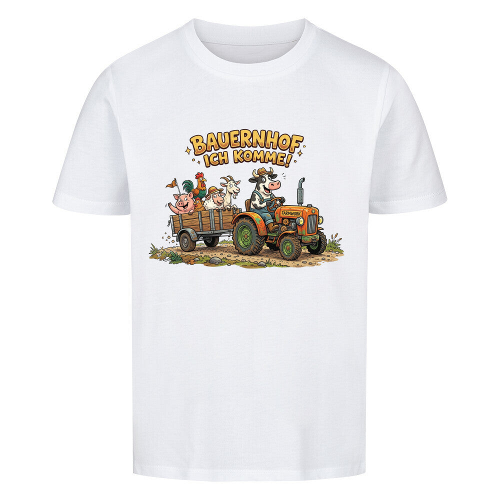 traktor mit bauernhof tiere motiv auf kinder bio baumwolle shirt, shirt farbe weiß