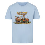 traktor mit bauernhof tiere motiv auf kinder bio baumwolle shirt, shirt farbe hell blau