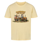 traktor mit bauernhof tiere motiv auf kinder bio baumwolle shirt, shirt farbe beige