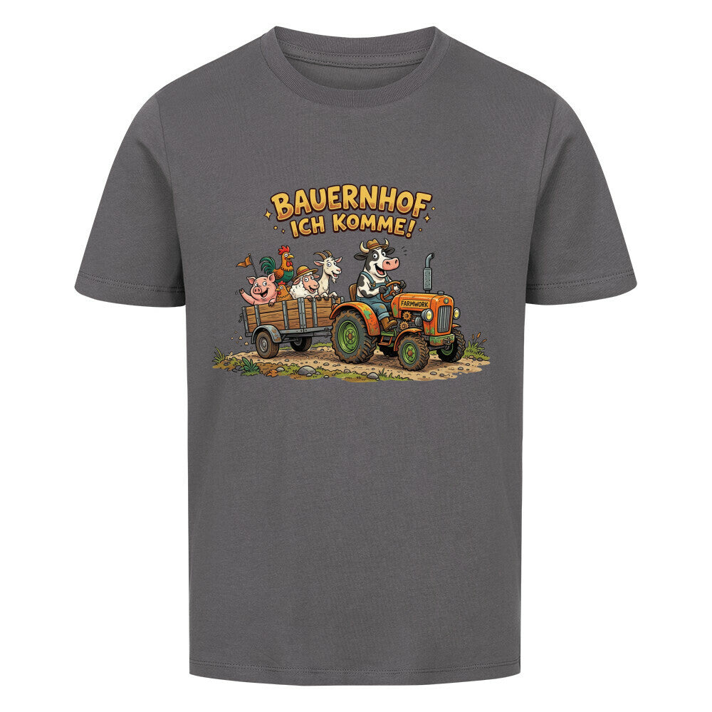 traktor mit bauernhof tiere motiv auf kinder bio baumwolle shirt, shirt farbe grau