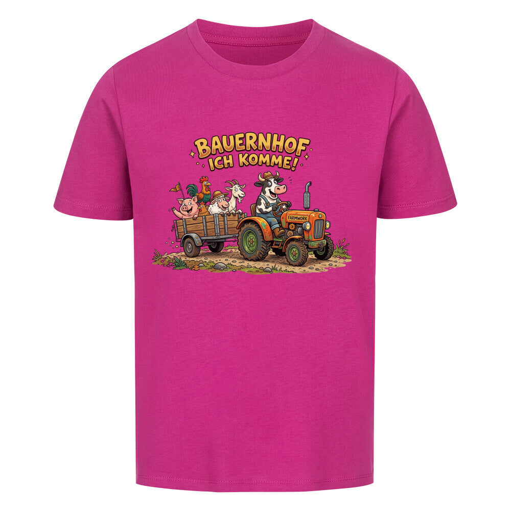 traktor mit bauernhof tiere motiv auf kinder bio baumwolle shirt, shirt farbe lila