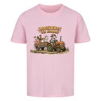 traktor mit bauernhof tiere motiv auf kinder bio baumwolle shirt, shirt farbe pink