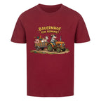 traktor mit bauernhof tiere motiv auf kinder bio baumwolle shirt, shirt farbe rot