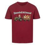 traktor mit bauernhof tiere, bauernhof ich komme motiv auf kinder bio baumwolle t-shirt, shirt farbe ist rot