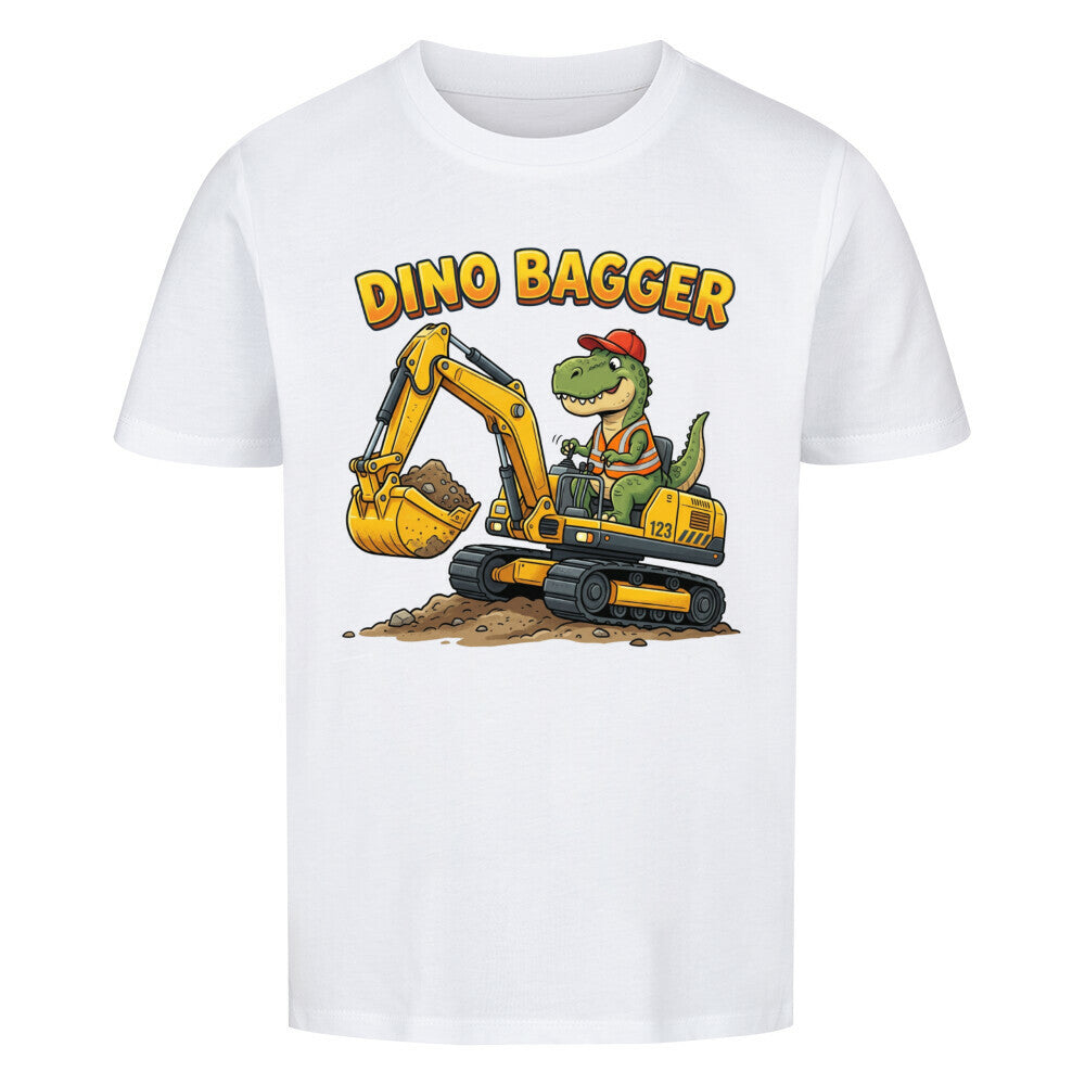 Bagger mit Dino Motiv Kinder bio baumwolle t-shirt farbe ist weiß