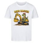 Bagger mit Dino Motiv Kinder bio baumwolle t-shirt farbe ist weiß