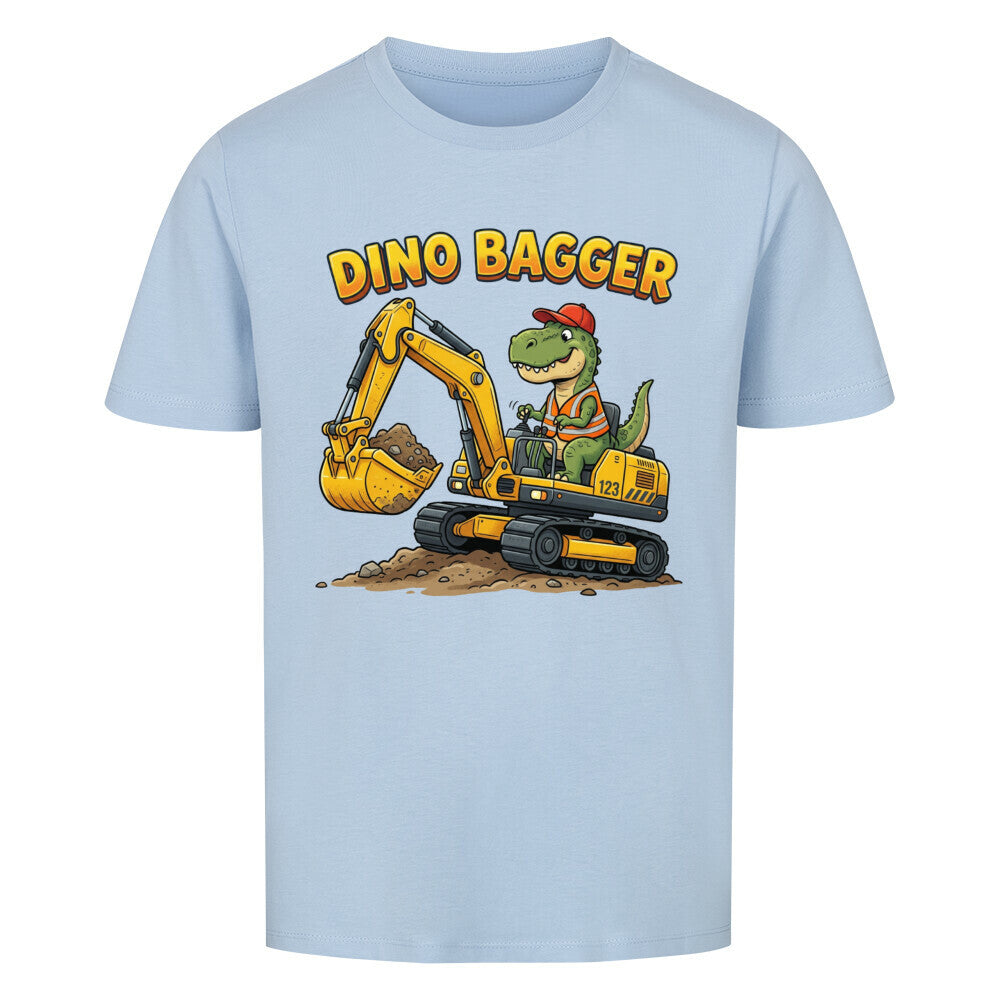 Bagger mit Dino Motiv Kinder bio baumwolle t-shirt farbe ist hell blaue