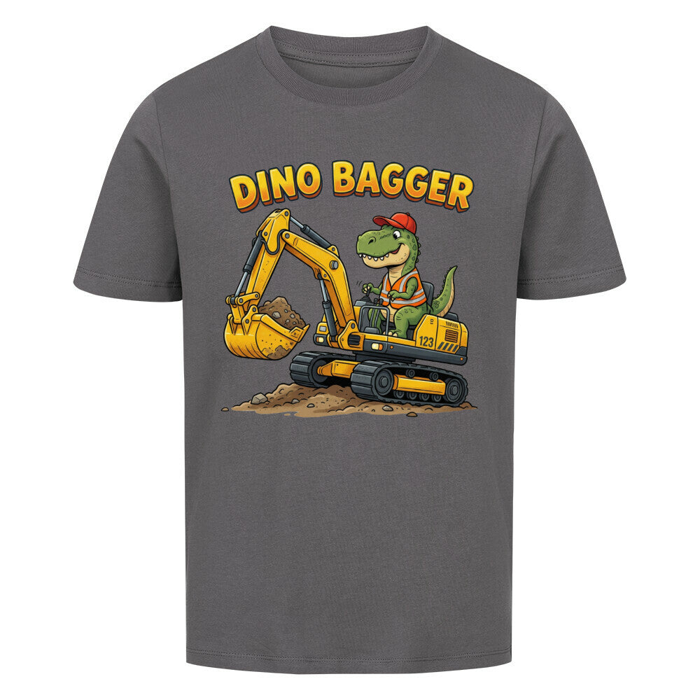 Bagger mit Dino Motiv Kinder bio baumwolle t-shirt farbe ist grau