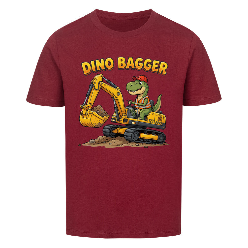 Bagger mit Dino Motiv Kinder bio baumwolle t-shirt farbe ist rot