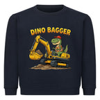 Bagger mit Dino Motiv Kinder baumwolle pullover sweatshirt farbe ist dunkel blau