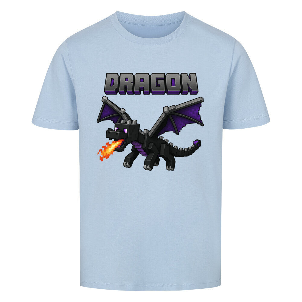 Voxel Drachen Print Kinder Bio T-Shirt aus 100% Bio-Baumwolle hell blau
