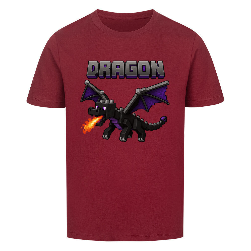 Voxel Drachen Print Kinder Bio T-Shirt aus 100% Bio-Baumwolle weinrot