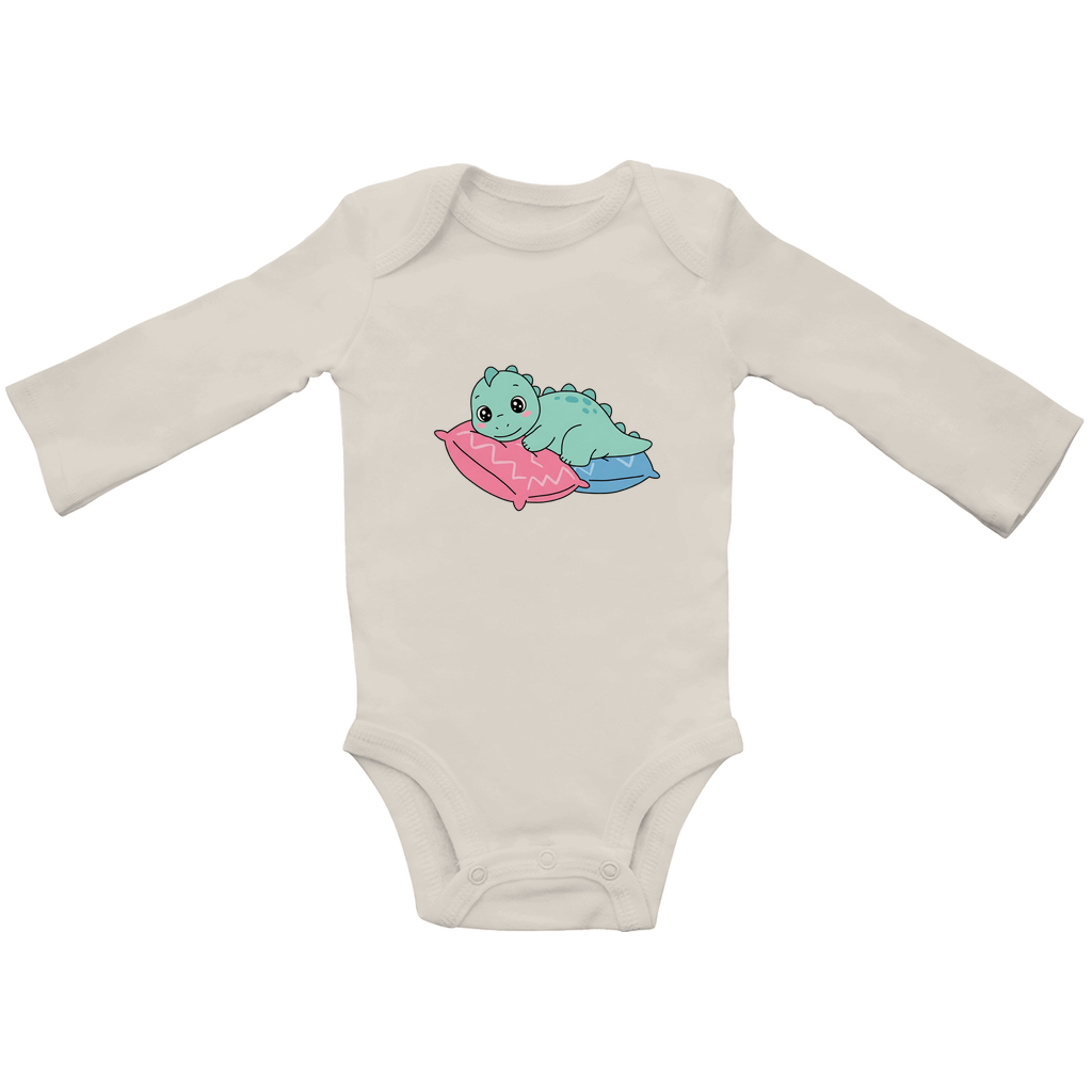 Baby Body Suite Langarm, Bio Baumwolle - Dino auf Kissen - KinderMode Shop super angenehm Online Kaufen Bestellen Deutschland