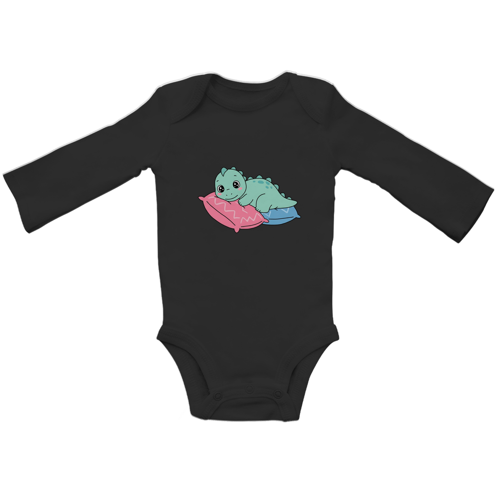 Baby Body Suite Langarm, Bio Baumwolle - Dino auf Kissen - KinderMode Shop super angenehm Online Kaufen Bestellen Deutschland