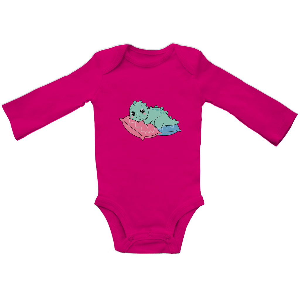 Baby Body Suite Langarm, Bio Baumwolle - Dino auf Kissen - KinderMode Shop super angenehm Online Kaufen Bestellen Deutschland