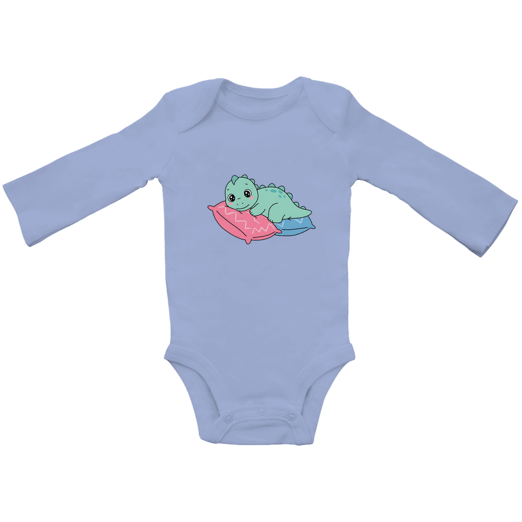 Baby Body Suite Langarm, Bio Baumwolle - Dino auf Kissen - KinderMode Shop super angenehm Online Kaufen Bestellen Deutschland