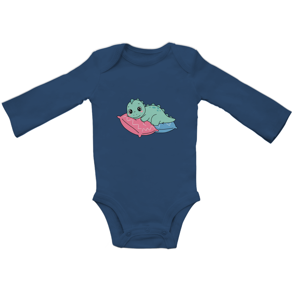 Baby Body Suite Langarm, Bio Baumwolle - Dino auf Kissen - KinderMode Shop super angenehm Online Kaufen Bestellen Deutschland