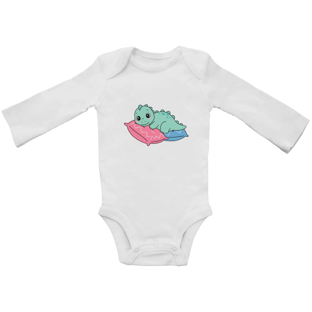 Baby Body Suite Langarm, Bio Baumwolle - Dino auf Kissen - KinderMode Shop super angenehm Online Kaufen Bestellen Deutschland