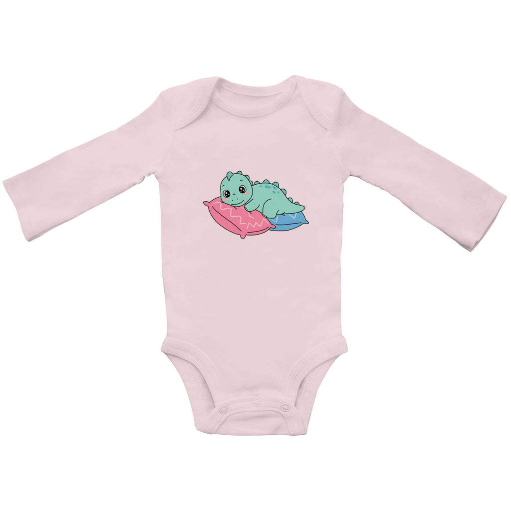 Baby Body Suite Langarm, Bio Baumwolle - Dino auf Kissen - KinderMode Shop super angenehm Online Kaufen Bestellen Deutschland