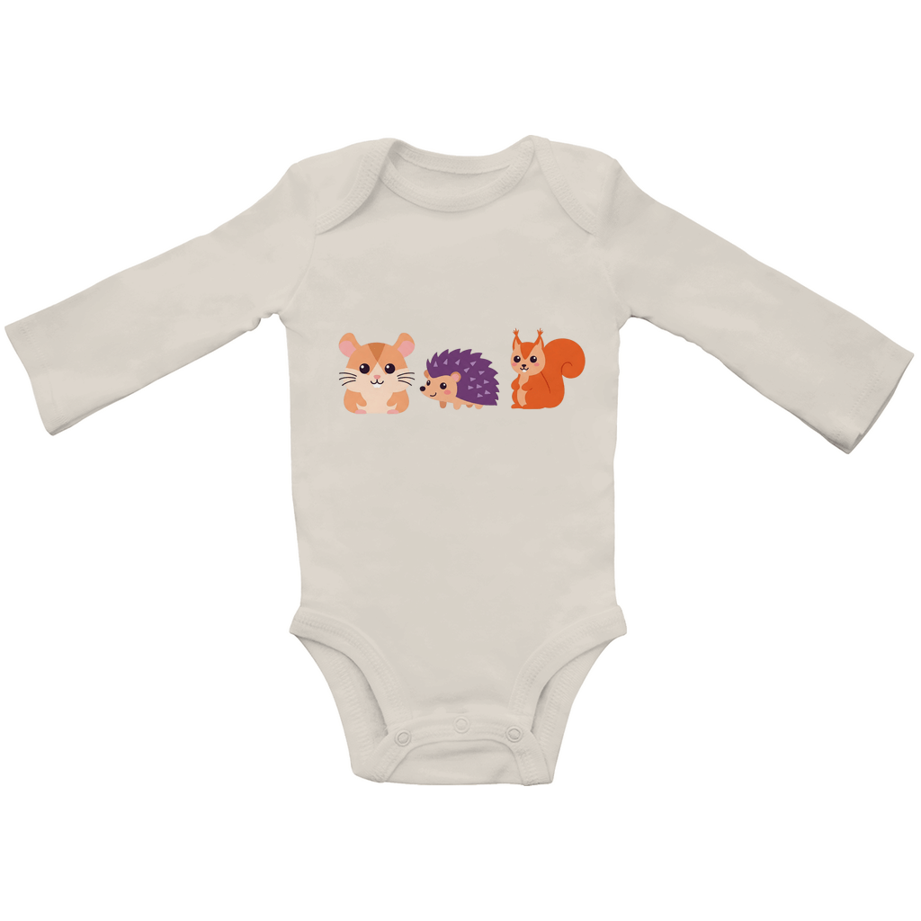 Baby Body Suite Langarm, Bio Baumwolle - Hamster, Igel, Eichhörnchen - KinderMode Shop super angenehm Online Kaufen Bestellen Deutschland
