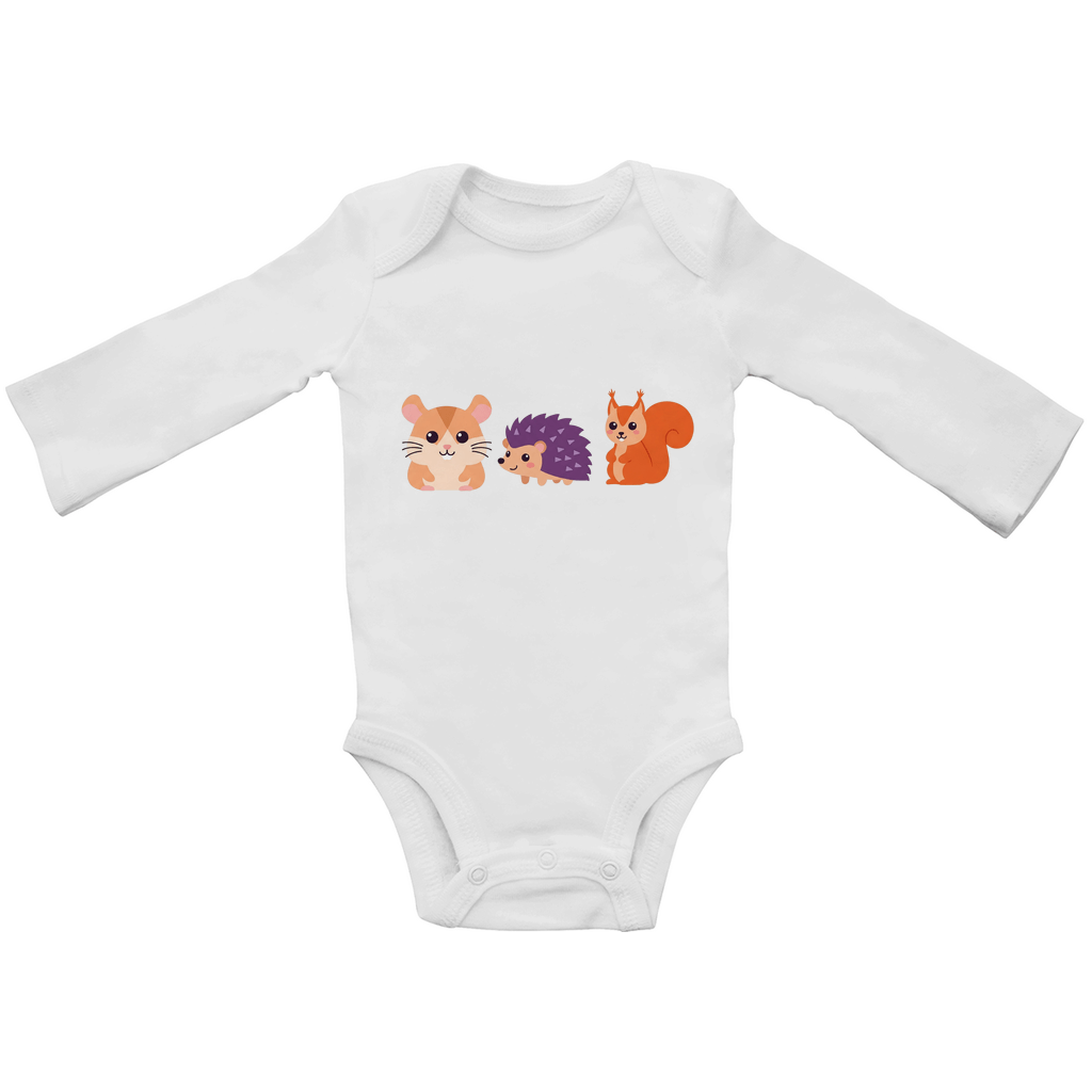 Baby Body Suite Langarm, Bio Baumwolle - Hamster, Igel, Eichhörnchen - KinderMode Shop super angenehm Online Kaufen Bestellen Deutschland