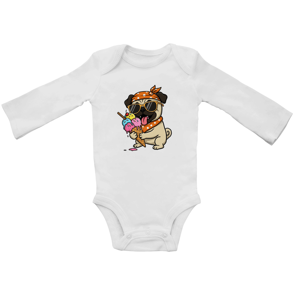Baby Body Suite Langarm, Bio Baumwolle - Hund, Eis, Sommer - KinderMode Shop super angenehm Online Kaufen Bestellen Deutschland