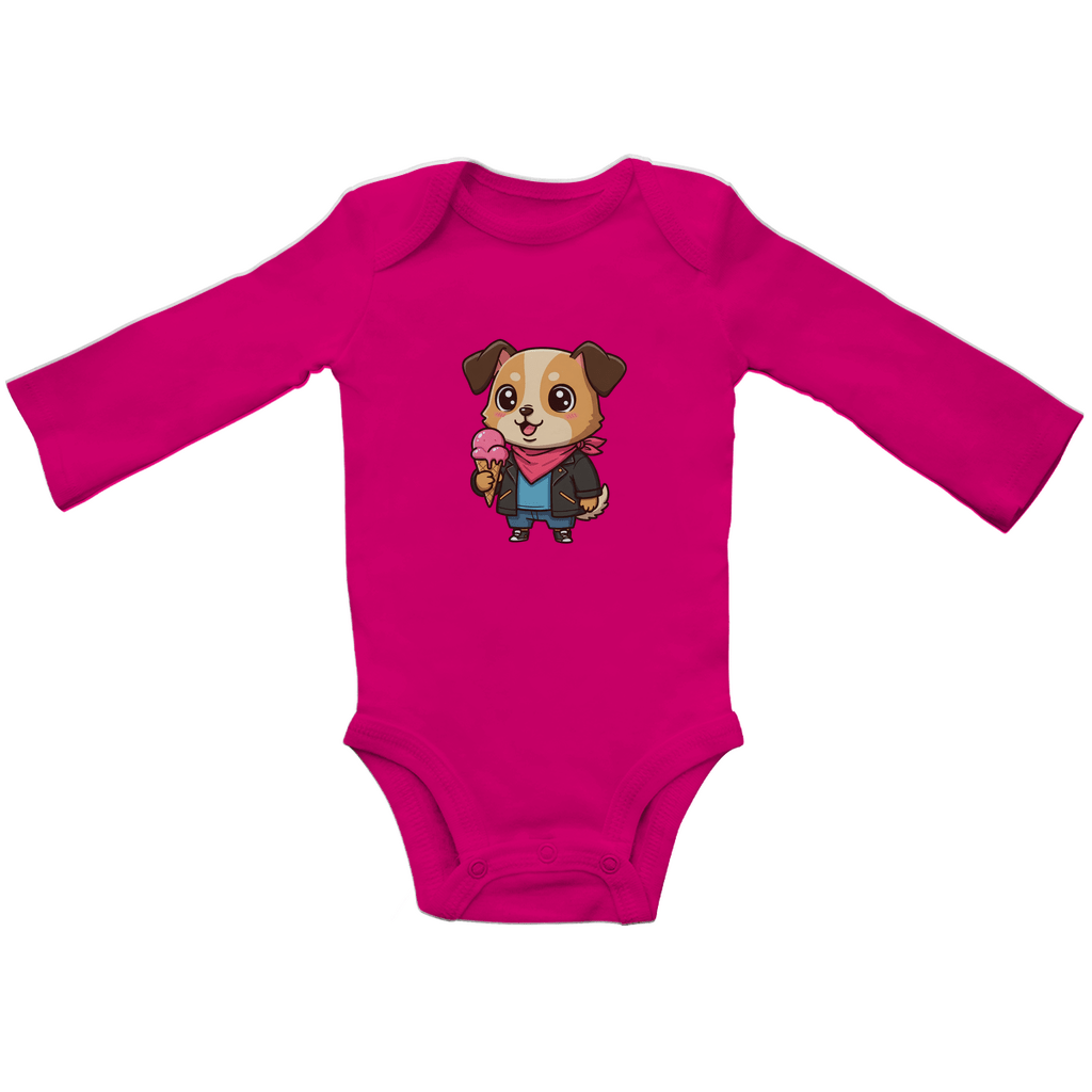Baby Body Suite Langarm, Bio Baumwolle - Hund, Eis, Sommer - KinderMode Shop super angenehm Online Kaufen Bestellen Deutschland