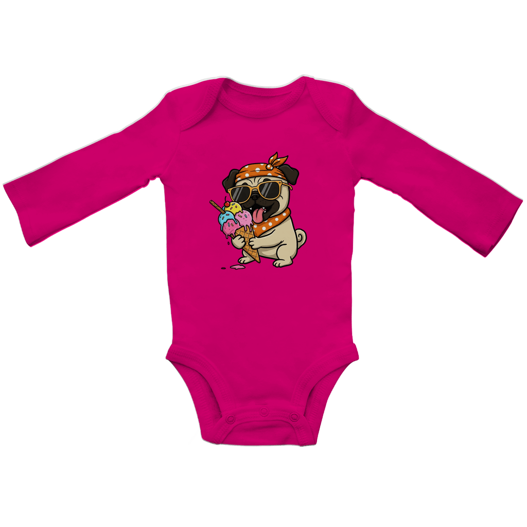 Baby Body Suite Langarm, Bio Baumwolle - Hund, Eis, Sommer - KinderMode Shop super angenehm Online Kaufen Bestellen Deutschland
