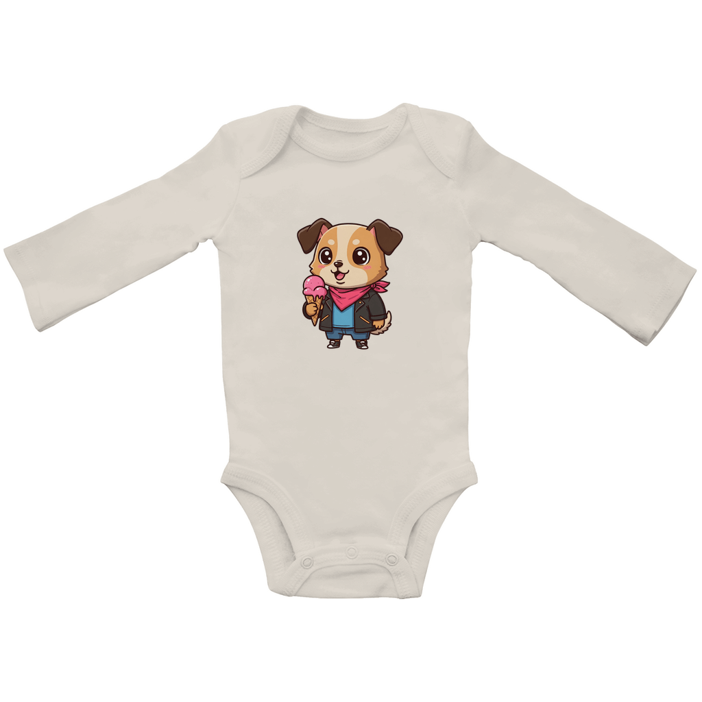 Baby Body Suite Langarm, Bio Baumwolle - Hund, Eis, Sommer - KinderMode Shop super angenehm Online Kaufen Bestellen Deutschland