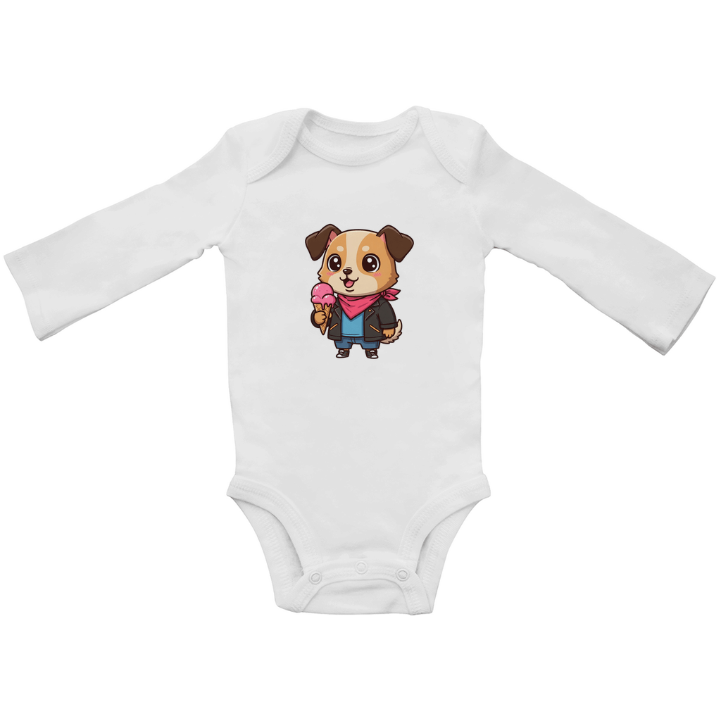 Baby Body Suite Langarm, Bio Baumwolle - Hund, Eis, Sommer - KinderMode Shop super angenehm Online Kaufen Bestellen Deutschland